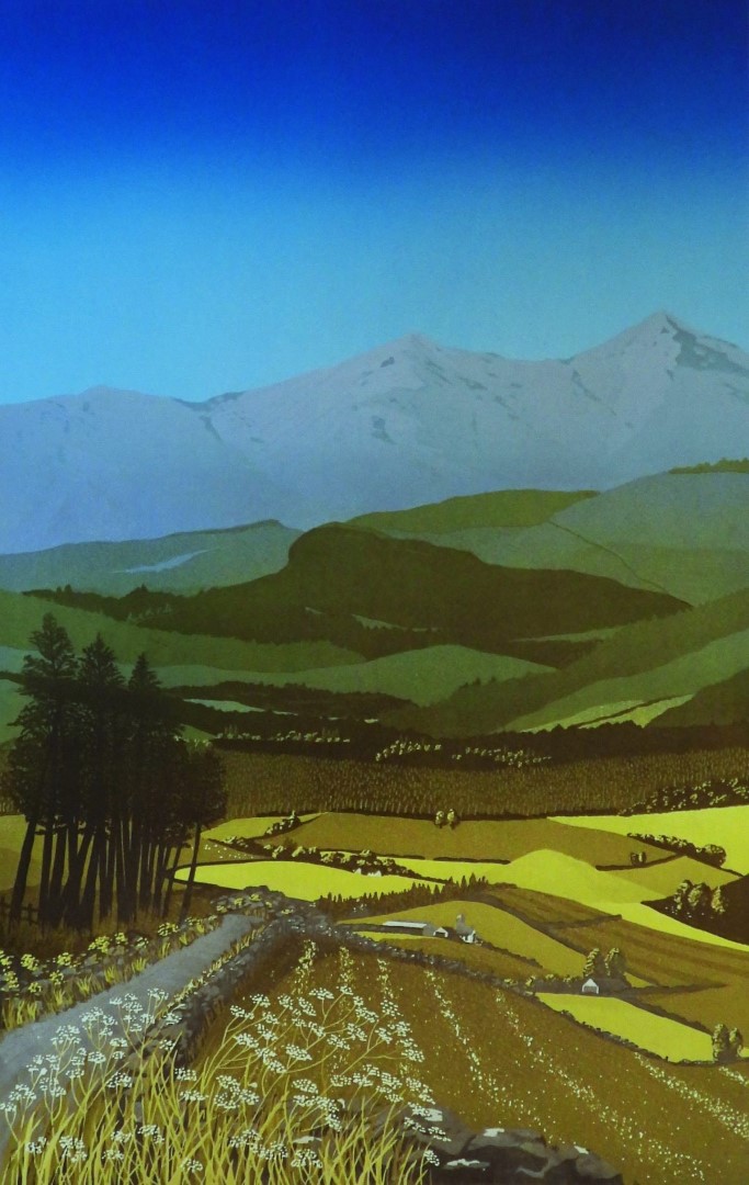 A view of the Highlands  in summer by print artist Deb Wing